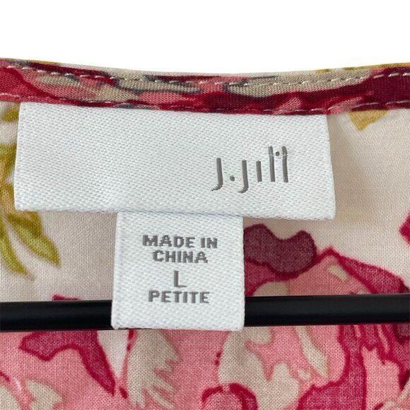 J Jill Petite L Cottage Floral Tunic Boho Boxy Blouse 3/4 Sleeve Lace Trim Rayon - Picture 2 of 16